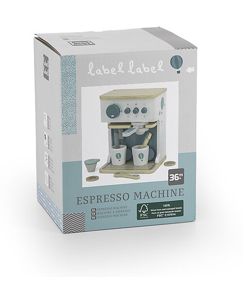 Label Label Macchina da Caffe Giocattolo in Legno FSC - Verde - 3+ anni Cucine Giocattolo