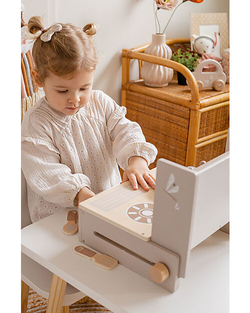 Label Label Mini Cucina Pieghevole in Legno FSC - Beige - 36+ m Cucine Giocattolo