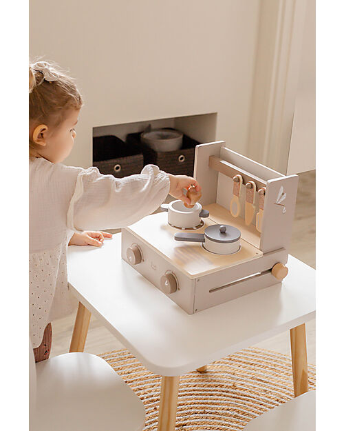 Label Label Mini Cucina Pieghevole in Legno FSC - Beige - 36+ m Cucine Giocattolo