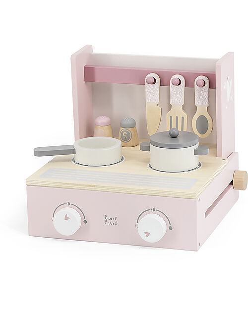 Label Label Mini Cucina Pieghevole in Legno - Rosa - Legno di Faggio Certificato FSC Cucine Giocattolo