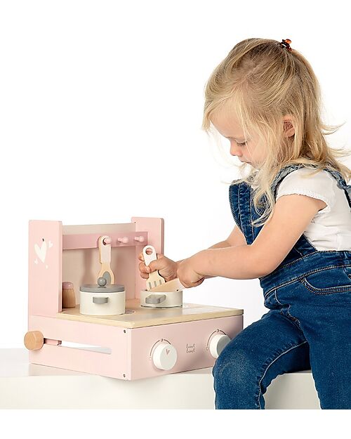 Label Label Mini Cucina Pieghevole in Legno - Rosa - Legno di Faggio Certificato FSC Cucine Giocattolo