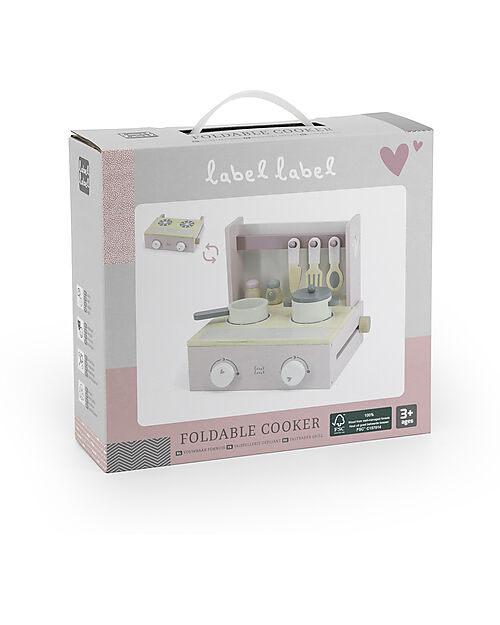 Label Label Mini Cucina Pieghevole in Legno - Rosa - Legno di Faggio Certificato FSC Cucine Giocattolo