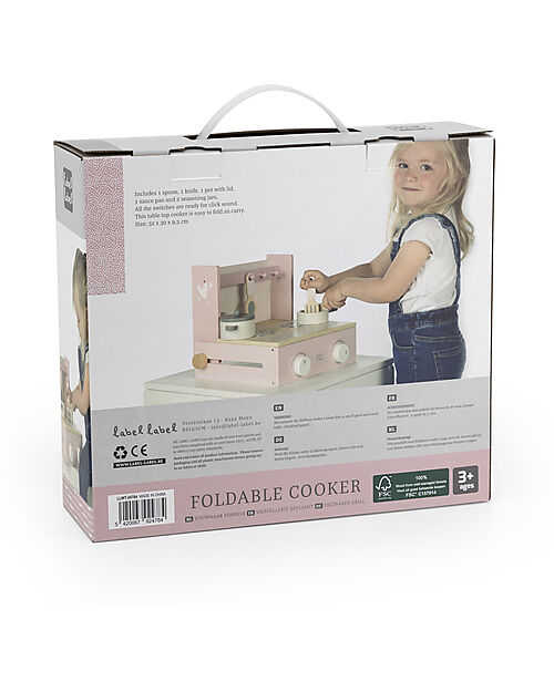 Label Label Mini Cucina Pieghevole in Legno - Rosa - Legno di Faggio Certificato FSC Cucine Giocattolo