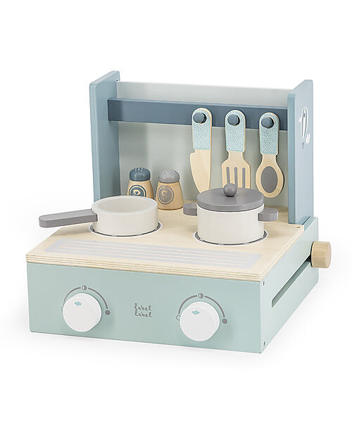 Label Label Mini Cucina Pieghevole in Legno - Verde - Legno di Faggio Certificato FSC Cucine Giocattolo
