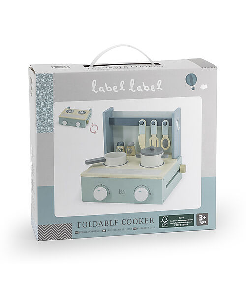 Label Label Mini Cucina Pieghevole in Legno - Verde - Legno di Faggio Certificato FSC Cucine Giocattolo