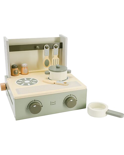 Label Label Mini Cucina Pieghevole in Legno - Verde - Legno di Faggio Certificato FSC Cucine Giocattolo