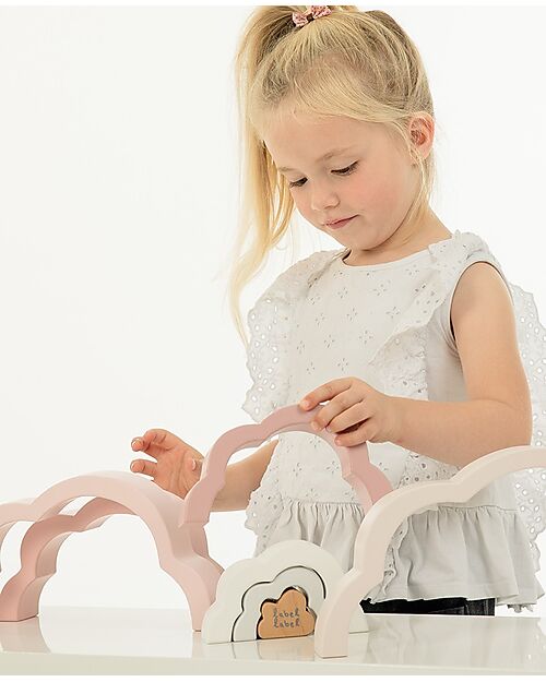 Label Label Nuvola Arcobaleno Impilabile in Legno - Rosa - Legno di Faggio Certificato FSC Incastri in Legno