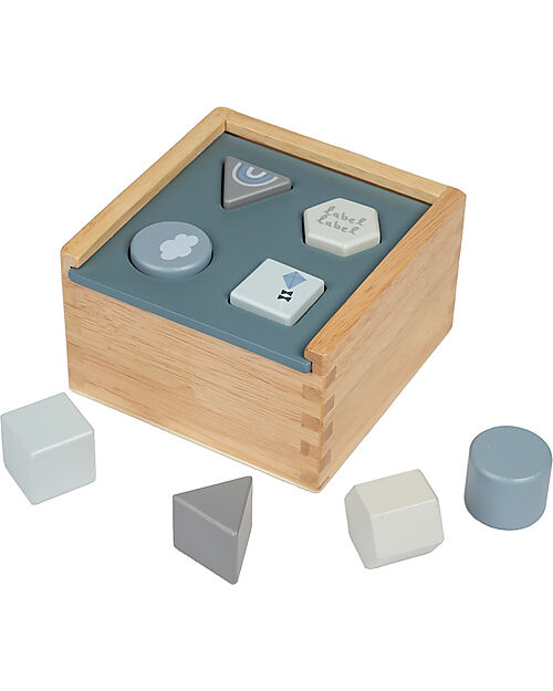 Label Label Scatola Forme Geometriche a Incastro in Legno - Blu - Legno di Faggio Certificato FSC Incastri in Legno