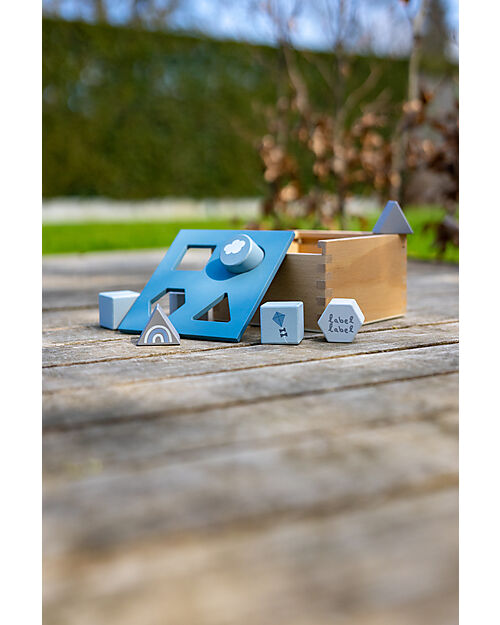 Label Label Scatola Forme Geometriche a Incastro in Legno - Blu - Legno di Faggio Certificato FSC Incastri in Legno