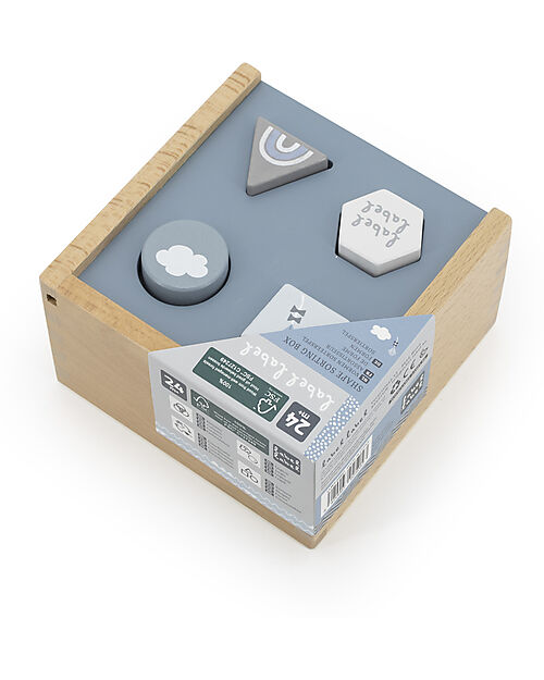 Label Label Scatola Forme Geometriche a Incastro in Legno - Blu - Legno di Faggio Certificato FSC Incastri in Legno
