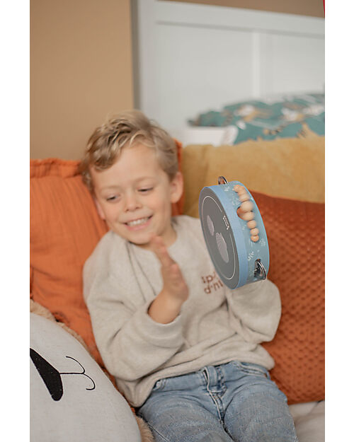 Label Label Tamburello con Sonagli - Blu - Legno Certificato FSC Strumenti Musicali