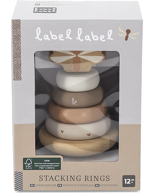 Label Label Torre Anelli Impilabili in Legno FSC - Beige - 12+ m Incastri in Legno