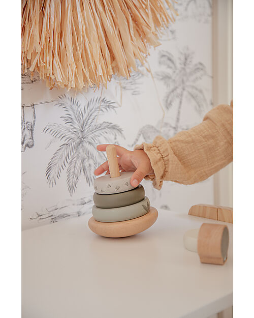 Label Label Torre Anelli Impilabili in Legno FSC - Oliva - 12+ m Incastri in Legno