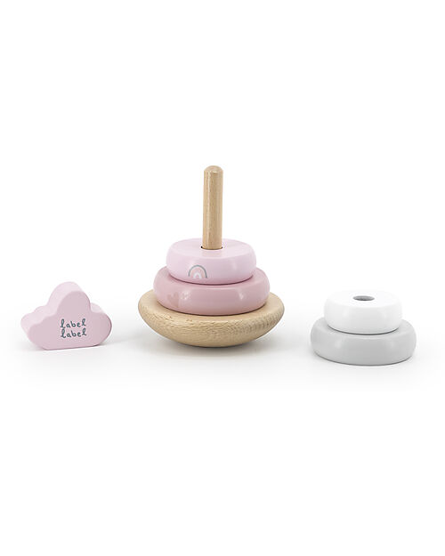 Label Label Torre Anelli Impilabili in Legno FSC - Rosa - 12+ m Incastri in Legno