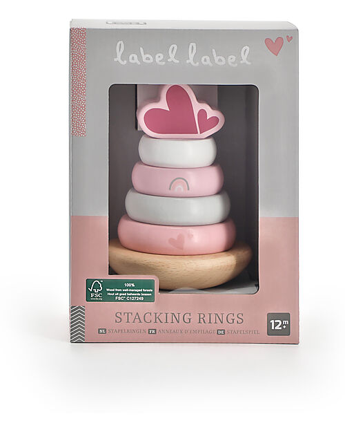 Label Label Torre Anelli Impilabili in Legno FSC - Rosa - 12+ m Incastri in Legno