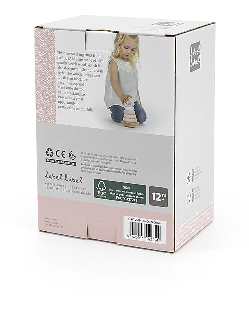 Label Label Torre Anelli Impilabili in Legno FSC - Rosa - 12+ m Incastri in Legno
