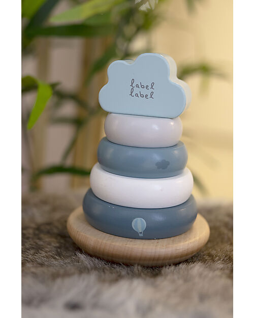 Label Label Torre Anelli Impilabili in Legno - Verde - Legno di Faggio Certificato FSC Incastri in Legno