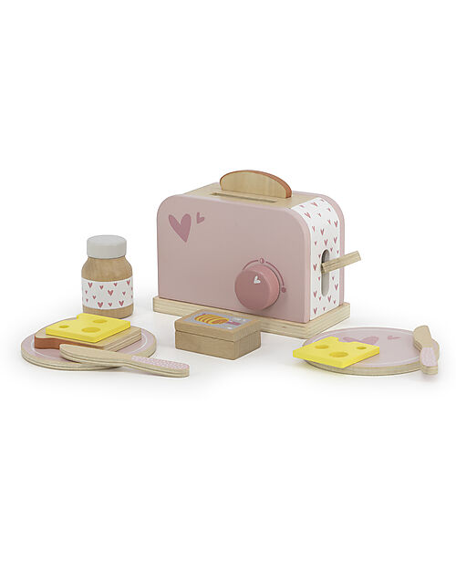 Label Label Tostapane Giocattolo in Legno - Rosa - con Accessori - Legno di Faggio Certificato FSC Cucine Giocattolo