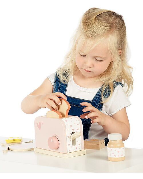 Label Label Tostapane Giocattolo in Legno - Rosa - con Accessori - Legno di Faggio Certificato FSC Cucine Giocattolo