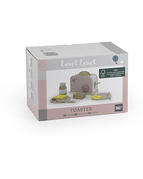 Label Label Tostapane Giocattolo in Legno - Rosa - con Accessori - Legno di Faggio Certificato FSC Cucine Giocattolo