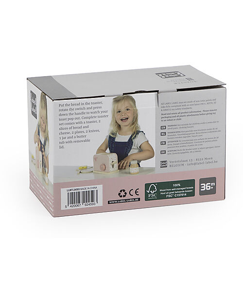 Label Label Tostapane Giocattolo in Legno - Rosa - con Accessori - Legno di Faggio Certificato FSC Cucine Giocattolo