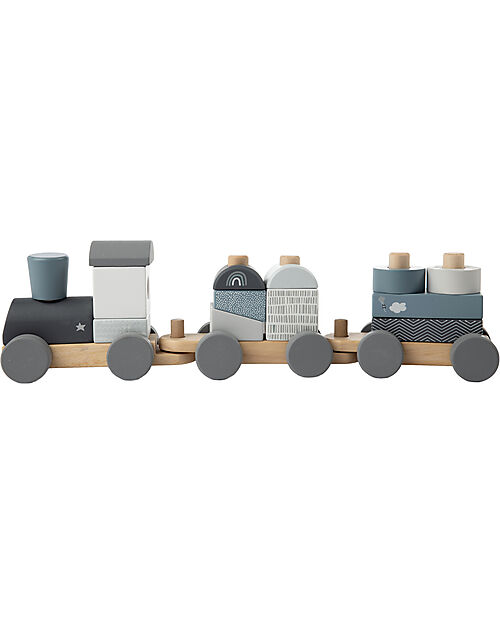 Label Label Trenino Giocattolo in Legno FSC - Azzurro - 18+ m Macchine e Trenini  in Legno