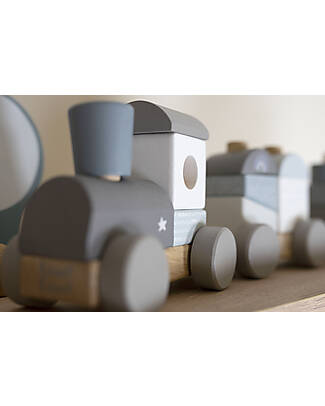 Label Label Trenino Giocattolo in Legno FSC - Azzurro - 18+ m Macchine e Trenini  in Legno