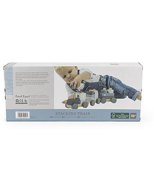 Label Label Trenino Giocattolo in Legno FSC - Azzurro - 18+ m Macchine e Trenini  in Legno