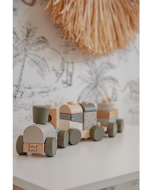 Label Label Trenino Giocattolo in Legno FSC - Oliva - 18+ m Macchine e Trenini  in Legno