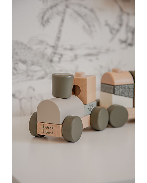 Label Label Trenino Giocattolo in Legno FSC - Oliva - 18+ m Macchine e Trenini  in Legno