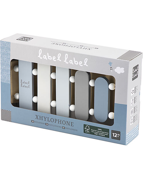 Label Label Xilofono Giocattolo in Legno FSC - Blu - 12+ m Strumenti Musicali