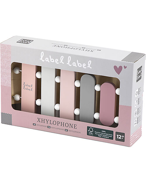 Label Label Xilofono Giocattolo in Legno FSC - Rosa - 12+ m Strumenti Musicali