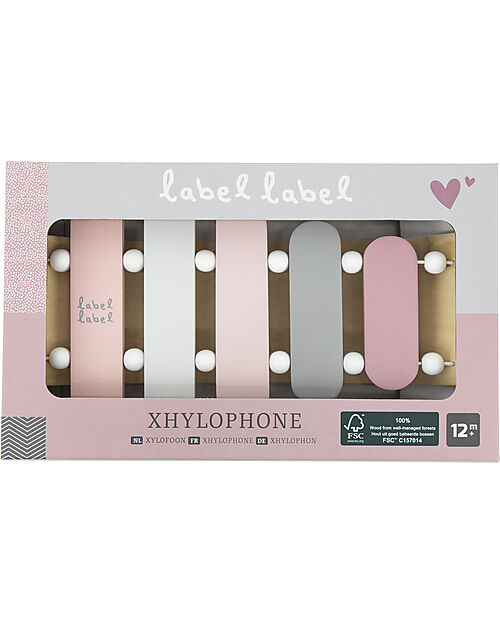 Label Label Xilofono Giocattolo in Legno FSC - Rosa - 12+ m Strumenti Musicali
