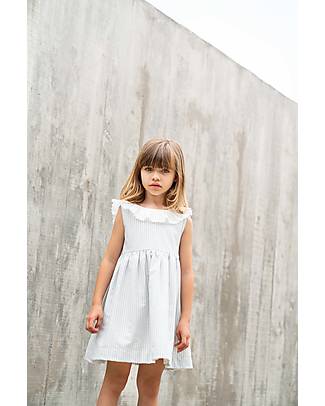 Laranjinha Abito Smanicato con Volant - Bianco/Blu - 100% Cotone Vestiti_