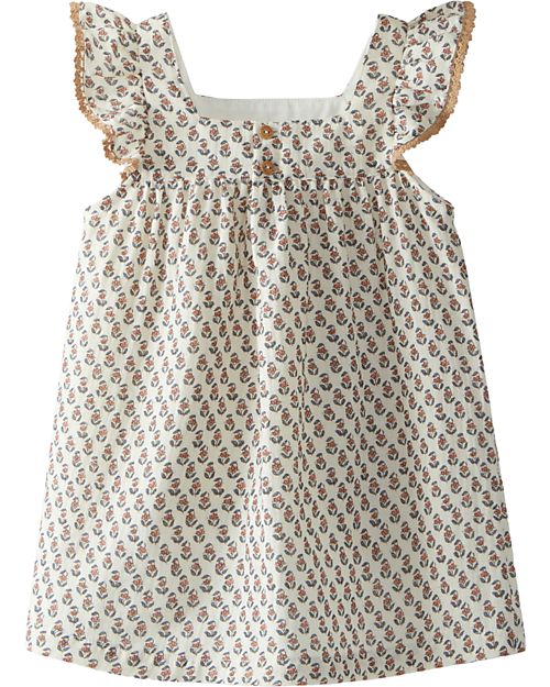 Laranjinha Abito Smanicato con Volant - Fantasia Floreale - 100% Cotone Vestiti_