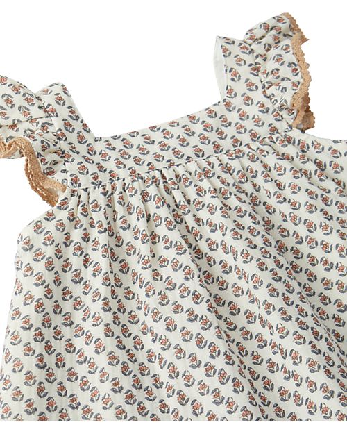 Laranjinha Abito Smanicato con Volant - Fantasia Floreale - 100% Cotone Vestiti_