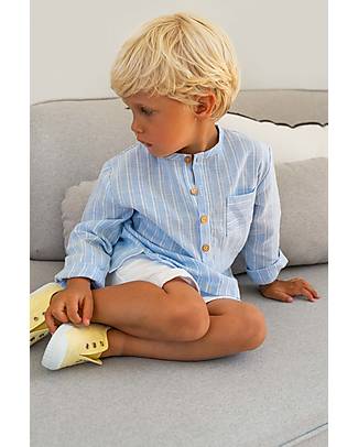 Laranjinha Blusa a Righe Maniche Lunghe - Celeste - Cotone e Lino Bluse