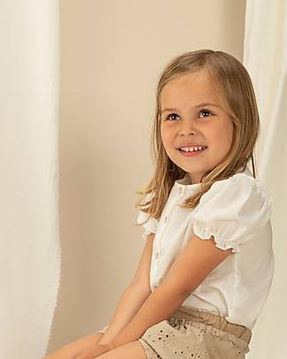 Laranjinha Blusa Elegante a Maniche Corte - Bianco - 100% Cotone Bluse