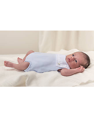 Laranjinha Body con Ricamo - Blu/Bianco - 100% Cotone Body Manica Corta