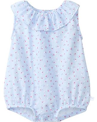Laranjinha Body Floreale con Balza - Blu/Rosa - 100% Cotone Body Manica Corta
