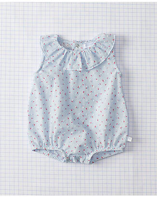 Laranjinha Body Floreale con Balza - Blu/Rosa - 100% Cotone Body Manica Corta