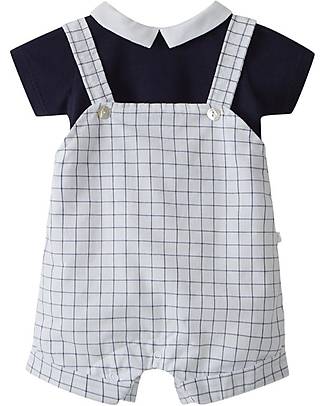 Laranjinha Completo Maglia + Salopette a Quadri - Navy - 100% Cotone Completi e Set