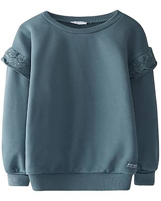 Laranjinha Felpa Maniche Lunghe - Blu Petrolio - 100% Cotone - con Balze in Pizzo Felpe