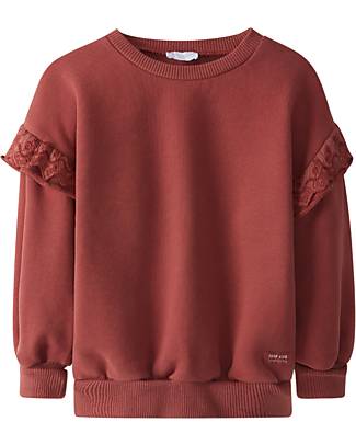 Laranjinha Felpa Maniche Lunghe - Rosso - 100% Cotone - con Balze in Pizzo Felpe