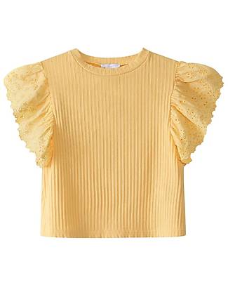 Laranjinha Maglia con Maniche Ricamate - Giallo - Cotone Elasticizzato T-shirt