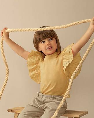 Laranjinha Maglia con Maniche Ricamate - Giallo - Cotone Elasticizzato T-shirt