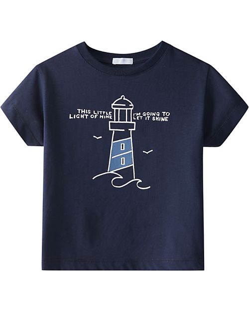 Laranjinha Maglia Maniche Corte con Faro - Blu Navy - 100% Cotone T-shirt