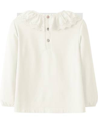 Laranjinha Maglia Maniche Lunghe - Panna - in Cotone - Dettagli Ricamati sul Colletto Maglie Manica Lunga