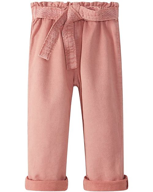 Laranjinha Pantaloni Lunghi - Rosa Antico - 100% Cotone - Laccio in Vita Pantaloni Lunghi