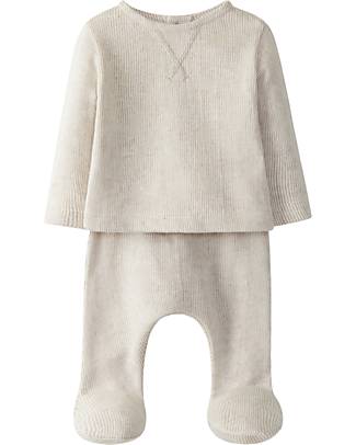Laranjinha Set 2 pezzi Nascita Maglia e Pantalone con Piedini - Beige - 100% Cotone Antibatterico Completi e Set